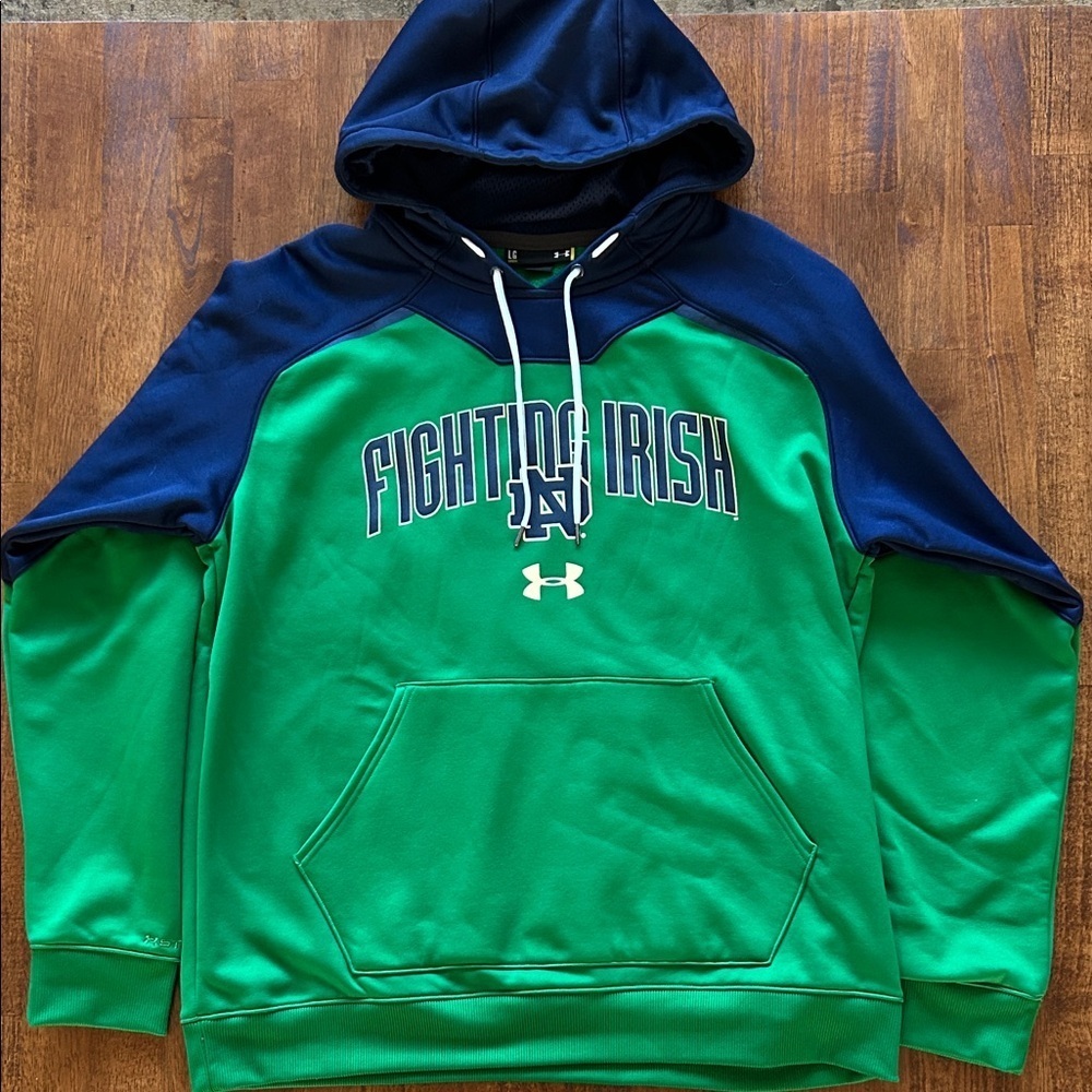 Notre Dame Fight Irish Under Armour Fan Hoodie, men’s Size L, Green/Navy Blue. - Picture 1 of 7